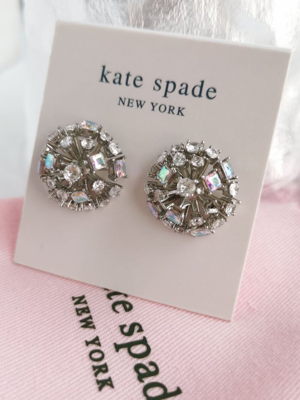Kate Spade beaming bright silver stud Earrings & Clear Crystal